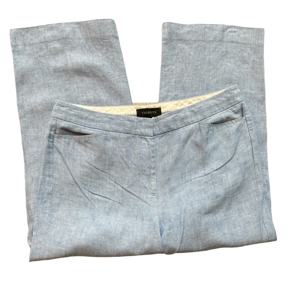 Talbots‎ Womens Blue Wide Leg Ankle Cut Linen Pants Size 8